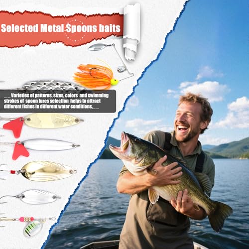 EXAURAFELIS Fishing Lures Tackle Kit, Mixed Hard & Soft Baits Metal Spoons Fishing Accessories for Bass Trout Pike Freshwater Saltwater Fishing - color: 130pcs