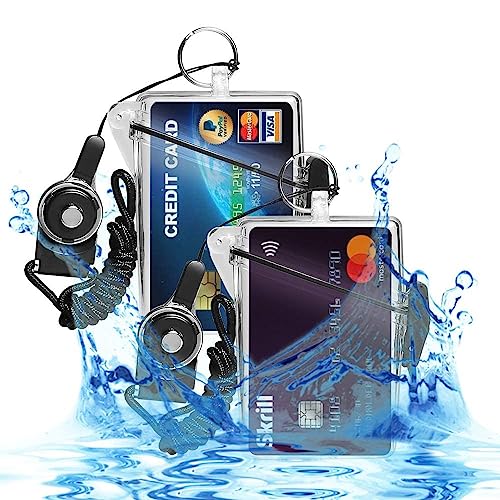 Sport Waterproof ID Card Badge Holder Case with Lanyard Cover Multiple Credit Cards, Registration, ins Card Heavy Duty Durable Locker Dry Box (Clear,2pack) - color: Clear,2pack