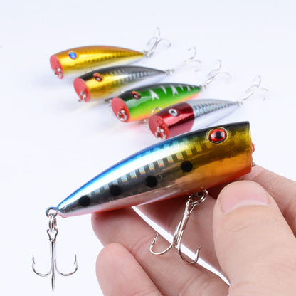 Popper Fishing Lures Topwater Fishing Baits Hard Baits 3D Eyes Swimbait Crankbait with Treble Hook for Bass Trout Freshwater Saltwater - color: 5pcs-2.6in/0.35oz