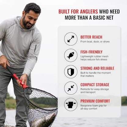 EGO S2 Slider Fishing Net Handle | Adjustable Extension Handle, Minimal Water Drag Design, Ergonomic Foam Grip for Landing Nets - size: 29" - 60" x 17" - 19", style: Lightweight Non-tangle Rubber Mesh