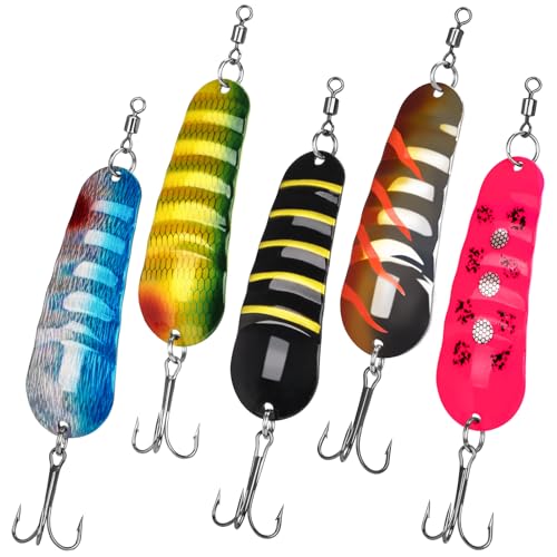 THKFISH 5pcs Saltwater Fishing Lures, Fishing Spoons with Durable Treble Hooks, Jigs Lure for Tuna Salmon Grouper, Sea Fish Jigging Lure, Trolling Spoon for Bass Fish with Tackle Box - color: 5pcs 20.7g/0.73oz