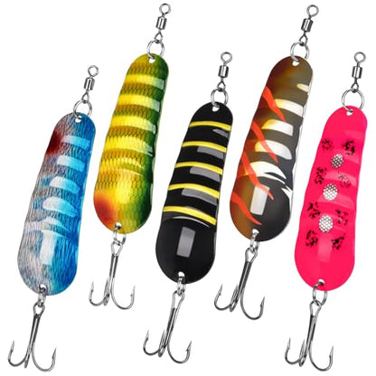THKFISH 5pcs Saltwater Fishing Lures, Fishing Spoons with Durable Treble Hooks, Jigs Lure for Tuna Salmon Grouper, Sea Fish Jigging Lure, Trolling Spoon for Bass Fish with Tackle Box - color: 5pcs 20.7g/0.73oz