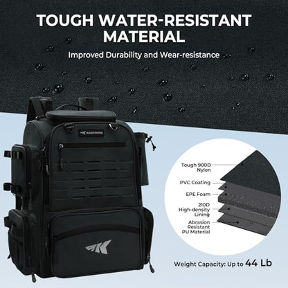 KastKing Bait Boss Fishing Tackle Backpack with Rod Holders-4 Tackle Boxes-Rain Cover,Storage for Fishing Gear - color: E: Black (Aluminum Back Support System)