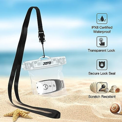 JOTO 2 Pack Waterproof Car Key FOB Case with Lanyard for Swimming Surfing, Small Waterproof Wallet Dry Bag for Money Credit ID Card Cash Coins -Crystal - color: Crystal