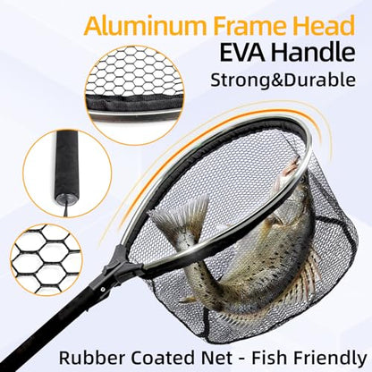Floating Fishing Net with Handle,Topline Tackle Landing Net with Aluminum Frame,Foldable & Lightweight Fish Net for Kayak,Boat,Fly,Trout,Minnow,Bass,Catfish,Fishing Gear and Gift for Men