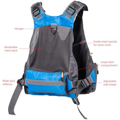 BASSDASH Strap Fishing Vest Adjustable for Men and Women, for Fly Bass Fishing and Outdoor Activities - color: Blue