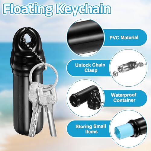 uxcell Floating Keychain, Float Key Ring Holder with Waterproof Container, Float Key Pendant for Fishing - color: Black