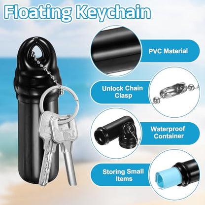 uxcell Floating Keychain, Float Key Ring Holder with Waterproof Container, Float Key Pendant for Fishing - color: Black