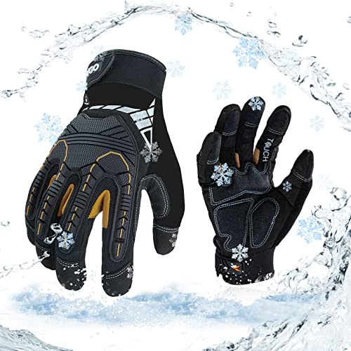 Vgo... 1-Pair 32°F Waterproof Heavy Duty Winter Work Gloves Men,Mechanic Gloves, Impact Protection& Vibration Reduction(Size L, Black&Gold, SL8849FW) - color: Black&gold-winter, size: Large (1 Pair)