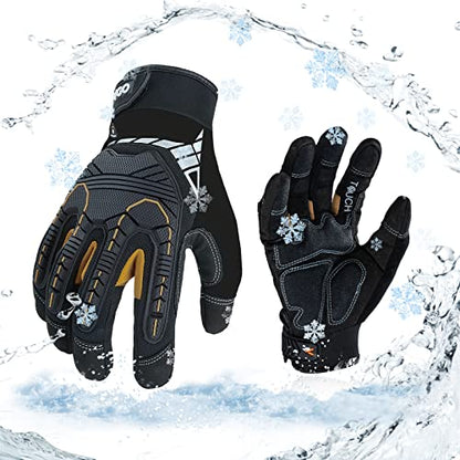 Vgo... 1-Pair 32°F Waterproof Heavy Duty Winter Work Gloves Men,Mechanic Gloves, Impact Protection& Vibration Reduction(Size M, Black&Gold, SL8849FW) - color: Black&gold-winter, size: Medium (1 Pair)