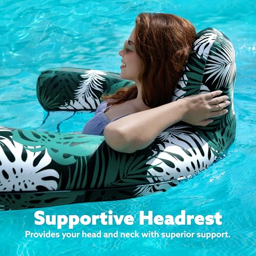 SLOOSH Inflatable Pool Floats Adult,Lounge Chair Adult with Plant Pattern,Floating Water Hammock,Blow up Pool Noodles Rafts for Relaxing Swimming Party Summer Water Beach Lake Fun - color: Green