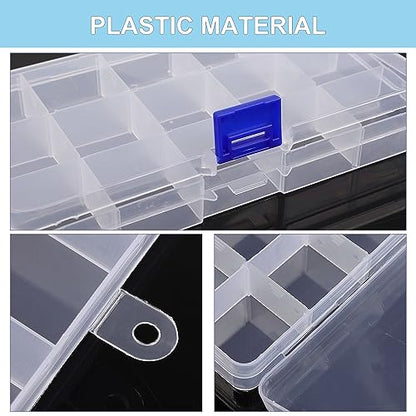 uxcell 3 PCS Plastic Fishing Lure Box Organizer Clear Fishing Tackle Box Trays Small Angling Accessory Case Storage Fishing Bait Box with Dividers, 15 Compartments