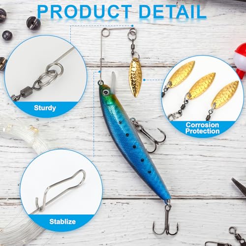 Junkin 120 Pcs Fishing Spinner Blades Kit Spinnerbait Smooth Spoons Lure Making Supplies Willow Leaf Teardrop Metal Fishing Lure Accessories for Bass Trout Pike Freshwater Saltwater Fish