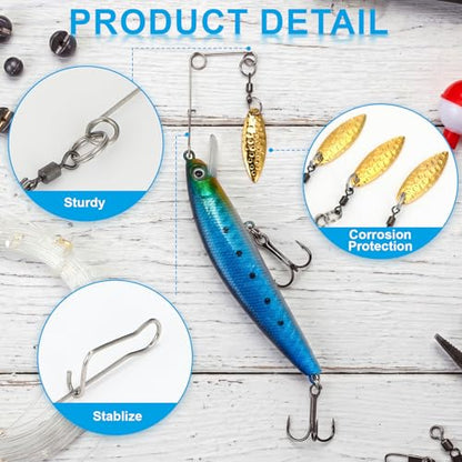 Junkin 120 Pcs Fishing Spinner Blades Kit Spinnerbait Smooth Spoons Lure Making Supplies Willow Leaf Teardrop Metal Fishing Lure Accessories for Bass Trout Pike Freshwater Saltwater Fish