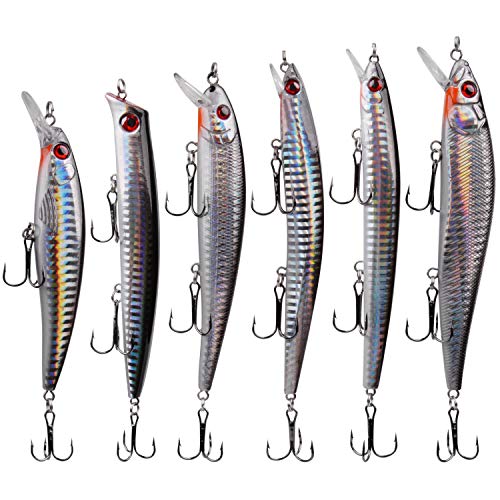 Bass Fishing Lures Kit, Minnow CrankBait VIB Pencil Popper Sinking Wobbler Hard Bait Lures for Bass Trout Walleye Redfish Freshwater Saltwater - color: Combo G-6pcs