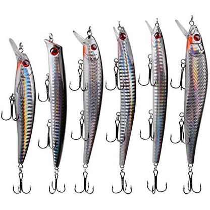 Bass Fishing Lures Kit, Minnow CrankBait VIB Pencil Popper Sinking Wobbler Hard Bait Lures for Bass Trout Walleye Redfish Freshwater Saltwater - color: Combo G-6pcs