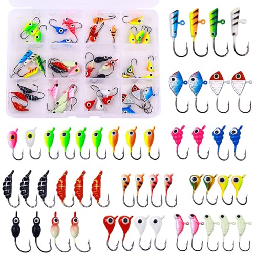 Ice Fishing Jigs Kit Essential Ice Fishing Lures for Beginners to Hook Big Fish and Reel in The Fun! - color: A48Pcs