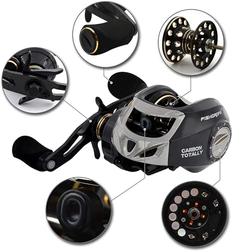 FISHDROPS Baitcasting Reels, 17+1BB Magnetic/Centrifugal Brake Systems Baitcaster Reel, High-Speed Gear Ratio 7.0 Ultra Smooth Low Profile Baitcast Fishing Reel - color: Dual Brake-Right CT