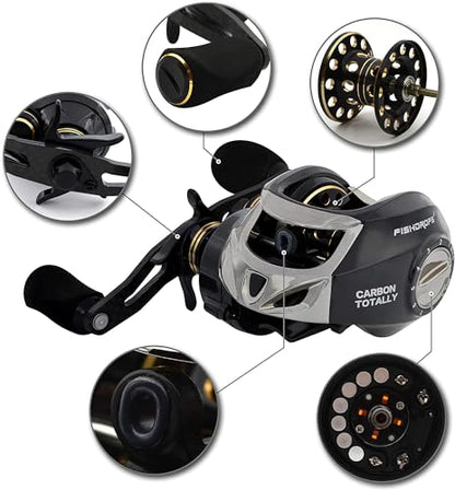 FISHDROPS Baitcasting Reels, 17+1BB Magnetic/Centrifugal Brake Systems Baitcaster Reel, High-Speed Gear Ratio 7.0 Ultra Smooth Low Profile Baitcast Fishing Reel - color: Dual Brake-Right CT