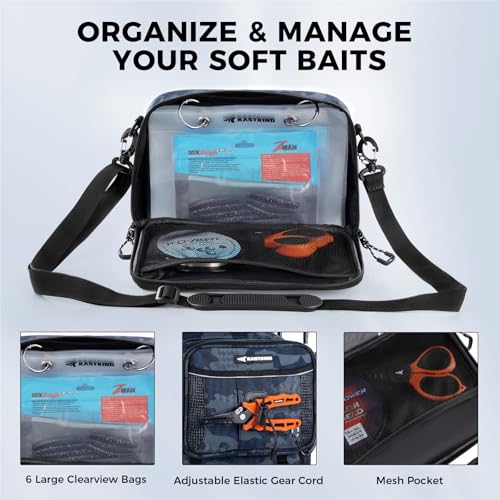 KastKing BaitSpace Detachable Bait Binder Tackle Bag – Large Clear Sleeves, Durable 900D Water-resistant Fabric, Soft Plastic Bait Storage For Hooks, Sinkers & Fishing Accessories - color: Blue Camo