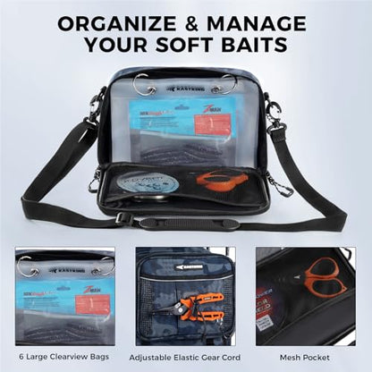 KastKing BaitSpace Detachable Bait Binder Tackle Bag – Large Clear Sleeves, Durable 900D Water-resistant Fabric, Soft Plastic Bait Storage For Hooks, Sinkers & Fishing Accessories - color: Blue Camo