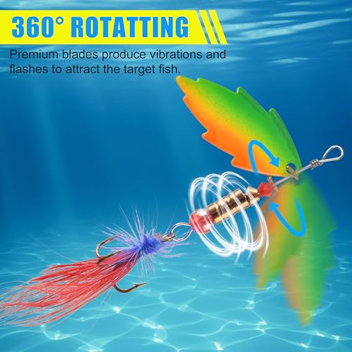 Rooster Bait Tail Spinner Fishing Lures Kit,30pcs Metal Spoon Lures with Feathered Treble Hooks for Bass Walleye Trout Freshwater Saltwater
