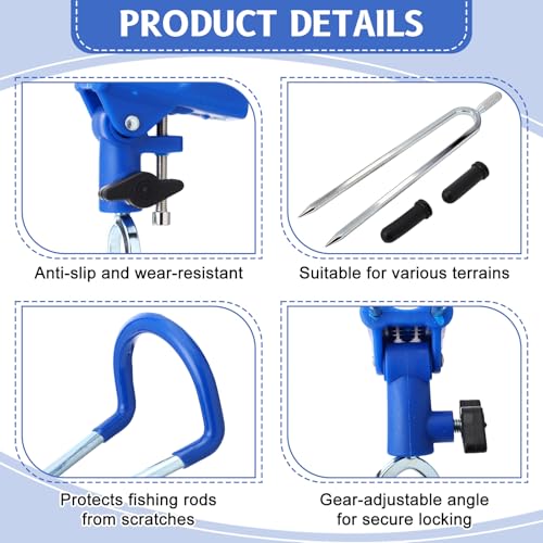 6 Pcs Fishing Rod Holder for Ground Upgraded Bank Fishing Pole Holders Adjustable Extra Long Drill Rod Stand for Catfish, Beach, Mud, Gifts for Men Birthday Christmas - color: Blue