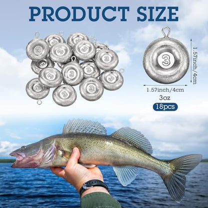 Shimeyao 18 Pieces Disc Sinkers Fishing Weights No Roll Disc Fishing Sinkers Weights for Saltwater Trolling Surf Tackle - size: 3oz