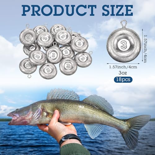 Shimeyao 18 Pieces Disc Sinkers Fishing Weights No Roll Disc Fishing Sinkers Weights for Saltwater Trolling Surf Tackle - size: 3oz