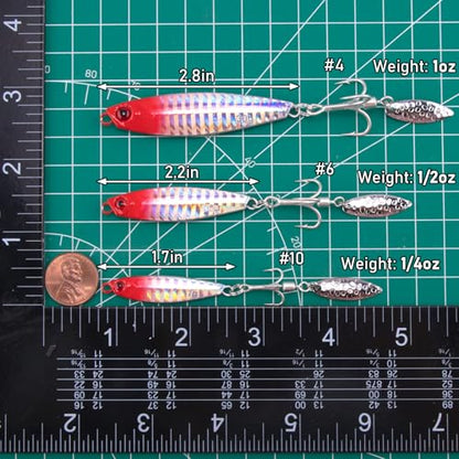 Dr.Fish 5 Pack Metal Jigging Spoon Saltwater Fishing Jigs Spoons Lures Casting Vertical Diamond Jig Lures Freshwater Bass Striper Mackerel Halibut - size: 1/2oz-Hook 6#