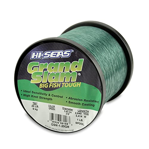 HI-SEAS Grand Slam Monofilament Fishing Line - Strong & Abrasion Resistant in Clear, Pink, Green, Smoke Blue, Fluorescent Yellow Freshwater & Saltwater - 1 lb Spool - color: Green, style: 20 Lb Test, 0.45 Mm Dia, 2640 Yd