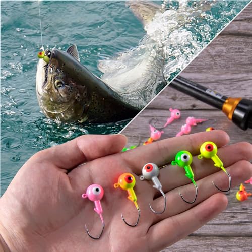 Alwonder 30-Pack Fishing Jig Heads Kit, Round Ball Crappie Jig Head with 3D Eyes, 1/32-3/8oz Jigs Heads for Bass Fishing Trout Crappie Perch Bluegill Walleye, Live Soft Baits Lures Jigs Hooks - size: 1/16OZ