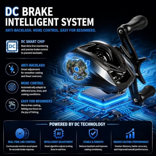 DC Baitcasting Combo, Smart Digital Brake Reel, 4-Section Carbon Rod, Tackle Bag, Line & Lures, Complete Travel Kit for Bass Freshwater - color: DC Baitcasting Combo-6FT- Left Handed
