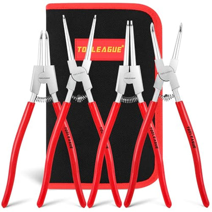 TOOLEAGUE 4 Pcs Snap Ring Pliers Set, Circlip Pliers, 13 inches Internal/External Heavy Duty for Ring Remover Retaining Straight Bent Lock Ring Pliers Set - size: 13 inches (Bent/Straight, Internal/External, 4Pcs)