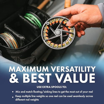 LAMSON | Liquid S-Series Fly Fishing Reel 3 Pack | All-Water | 1 Reel & 2 Bonus Spools + Carrying Case | Large Arbor, Powerful Sealed Drag, Pressure Cast Aluminum - color: SMOKE, size: -3+
