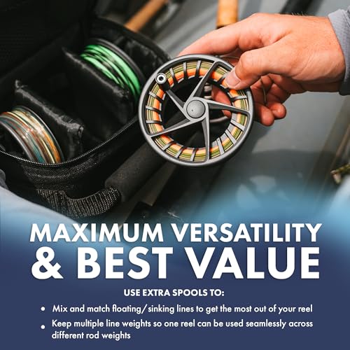 LAMSON | Liquid S-Series Fly Fishing Reel 3 Pack | All-Water | 1 Reel & 2 Bonus Spools + Carrying Case | Large Arbor, Powerful Sealed Drag, Pressure Cast Aluminum - color: SMOKE, size: -9+