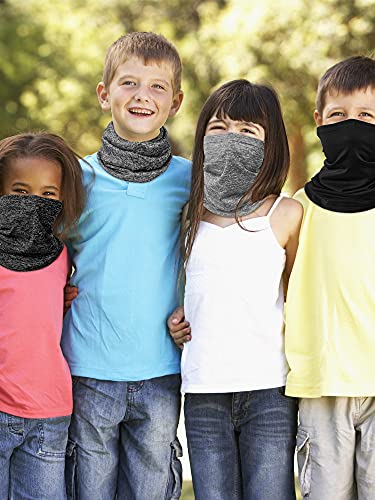 SATINIOR 4 Pieces Kids Summer Neck Gaiter Unisex Cooling Face Cover Scarf Breathable Sun Bandana Fishing Cycling Mask - color: Black, Grey, Light Grey, Lined Black
