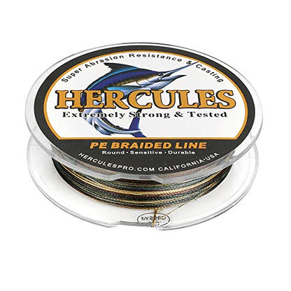 HERCULES Cost-Effective Super Strong 4 Strands Braided Fishing Line 6LB to 100LB Test for Salt-Water, 109/328 / 547/1094 Yards (100M / 300M / 500M / 1000M), Diam# 0.08MM - 0.55MM, Hi-Grade - color: Camouflage, size: 6LB(2.7KG)-0.08MM-328YDS(300M)