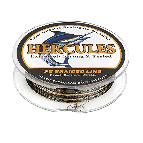 HERCULES Cost-Effective Super Strong 4 Strands Braided Fishing Line 6LB to 100LB Test for Salt-Water, 109/328 / 547/1094 Yards (100M / 300M / 500M / 1000M), Diam# 0.08MM - 0.55MM, Hi-Grade - color: Camouflage, size: 6LB(2.7KG)-0.08MM-109YDS(100M)