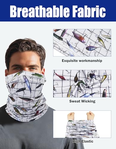 JHYWELL Cooling Neck Gaiter Face Mask, UV Protection Masks Gator, Windproof Bandana for Skiing, Fishing, Hiking, Cycling - color: Fish Wish
