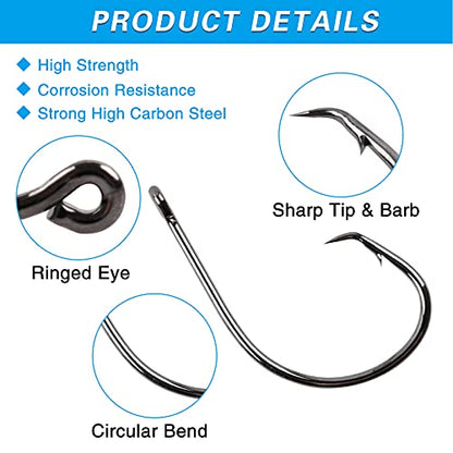Circle Hooks Saltwater Fishing Hooks in-line Circle Hooks Set Straight Eye High Carbon Steel Octopus Hook for Saltwater Freshwater