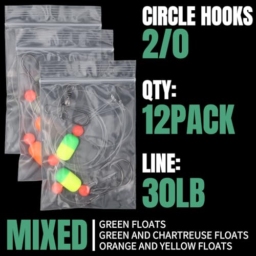JellyArch 12 Pcs Pompano Rigs for Surf Fishing Offshore Surf Fishing Rigs Saltwater Gear Tackle with 2/0 Circle Hooks Double Circle Swivels Duo Lock Snaps - color: Mixed Colors