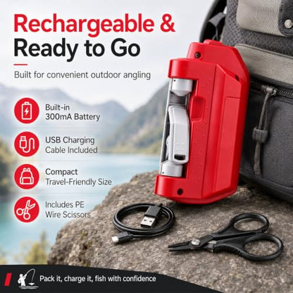Automatic Fishing Knot Tying Tool, Electric GT FG Knotter Machine, Portable Easy Cast Fishing Line Knot Tying Tool for Anglers, Quick Gear and Tackle Accessories, USB Rechargeable - color: Red