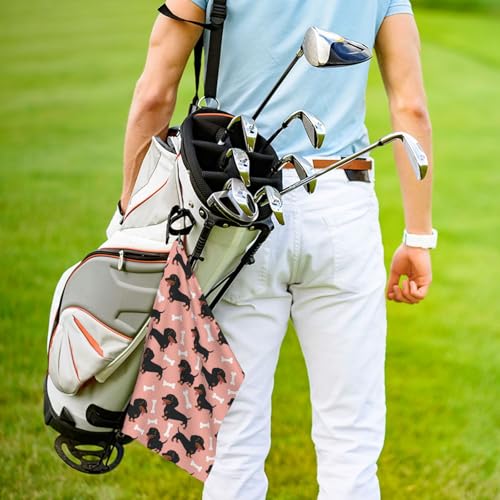 Supdreamc Golf Bag Towel 24x16 Inches with Carabiner Clip, Wiener Dog Dachshund Pet Dogs Pink, Highly Absorbent Fast Drying Microfiber for Golf Cart & On-Course Use - color: Style (104)