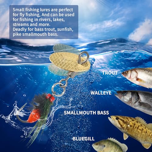 5-Pack Artificial Fly Fishing Lures with Spinner Blades, Ideal for Bass, Trout, Sunfish & Pike Fishing