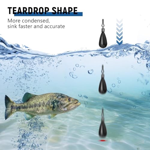 12Pcs Tungsten Drop Shot Weights Sinkers for Bass Fishing, Tungsten Dropshot Fishing Weights - color: no chip black - clip on - tear, size: 3/8 oz - 5pcs