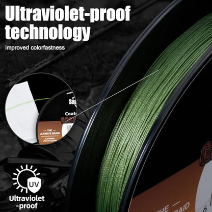 SeaKnight G9 II 8+1 Braide line, 9 Strands Braided Fishing Line Fast Sinking Fishing Line 164Yds/328Yds Seawater-Proof UV-Proof Coated PTFE Sea Fishing Line Braid 17-80LB - color: Low-vis Green, size: 80LB(0.40mm)-328Yds