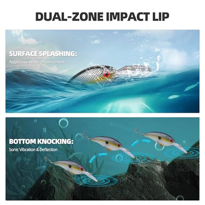 10Pcs Crankbait Fishing Lures Set, 4" - 1/2 oz Deep Diver with Built-in Sonic Vibrations, Fat Body Swimbaits with Sharp Treble Hooks for Bass & Trout, Freshwater/Saltwater