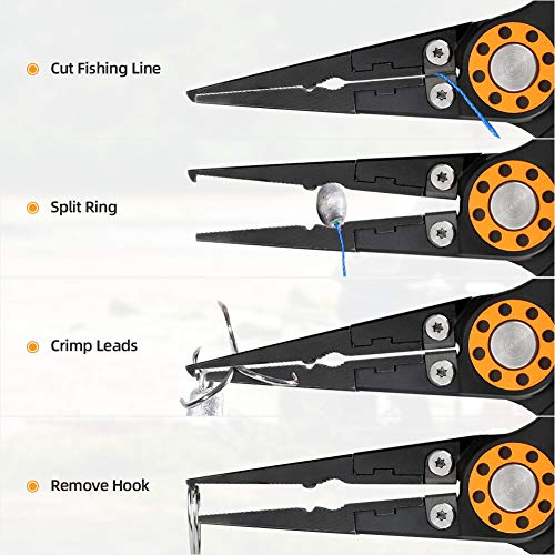 Welltop Fishing Pliers, Fish Lip Gripper, Upgraded Muti-Function Fishing Pliers Hook Remover Split Ring, 3pcs Fishing Tools Set with Fishing Gloves, Ice Fishing, Fishing Gear, Fishing Gifts for Men
