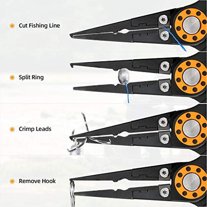 Welltop Fishing Pliers, Fish Lip Gripper, Upgraded Muti-Function Fishing Pliers Hook Remover Split Ring, 3pcs Fishing Tools Set with Fishing Gloves, Ice Fishing, Fishing Gear, Fishing Gifts for Men